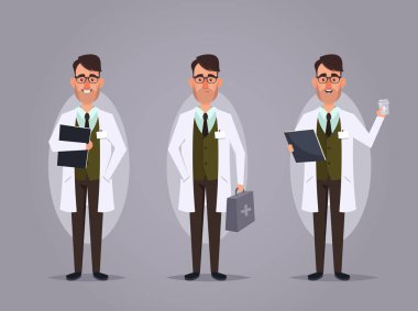 Komik izole doktor. Vektör çizim