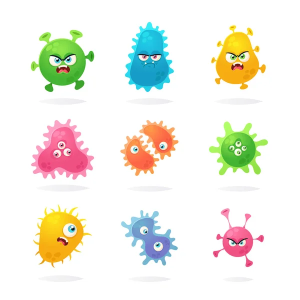 Personagens Engraçados Dos Desenhos Animados Bactérias Coloridas Conjunto Vetores — Vetor de Stock