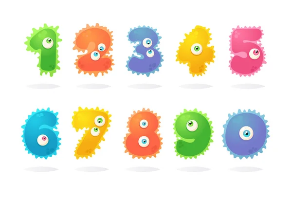 Personajes Divertidos Dibujos Animados Números Bacterias Ilustración Vectorial — Vector de stock