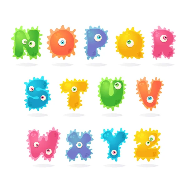 Personajes Divertidos Dibujos Animados Bacteria Letters Conjunto Vectores — Vector de stock