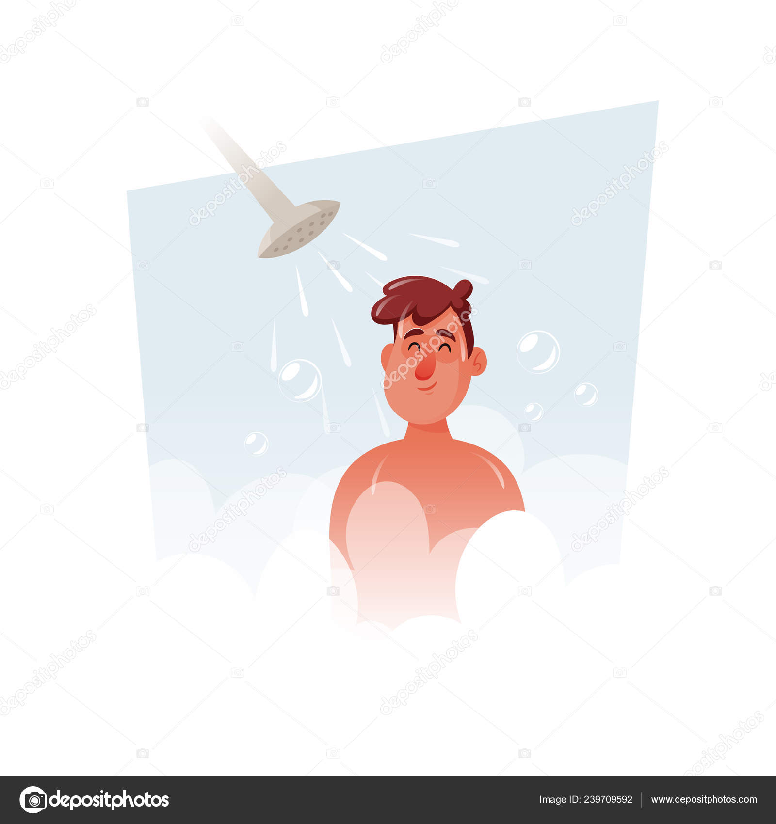 Funny Cartoon Character Young Man Shower Vector Illustration