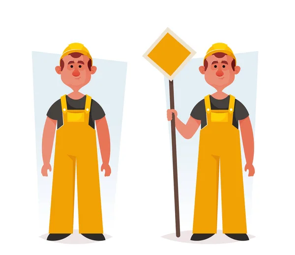 Grappige Builder Cartoon Stijl Vectorillustratie — Stockvector