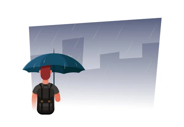 傘の雨の下で歩いている男 ベクトル図 — ストックベクタ