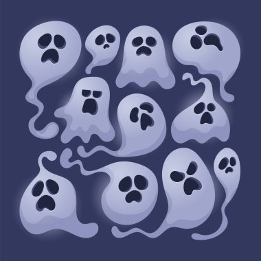 Korkunç hayaletler. Karikatür tarzı. Vektör Set