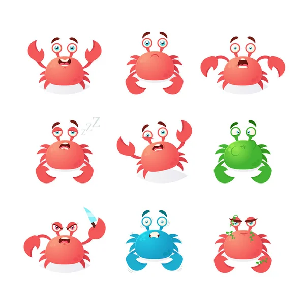 有趣的卡通人物 可爱的螃蟹 向量集 — 图库矢量图片