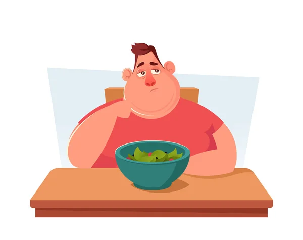 Chubby Man no quiere comer ensalada — Archivo Imágenes Vectoriales