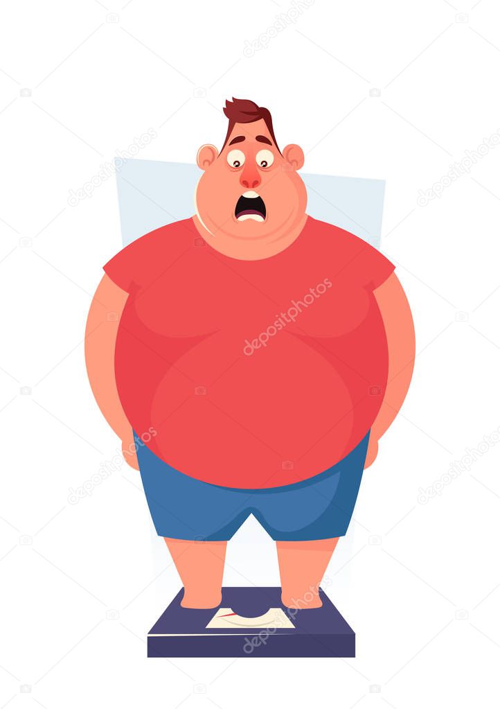 Shocked Fat Man Standing on Scales