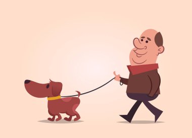 Mutlu adam köpeğiyle yürüyor