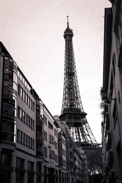 Torre Eiffel Blanco Negro Desde Callejón — Foto de Stock