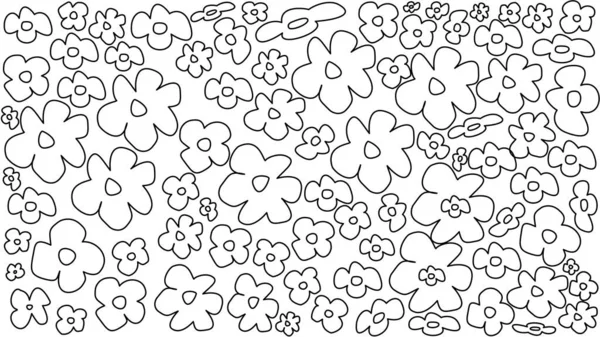 Siyah çizgili karalama çiçeklerinin kusursuz vektör deseni. Kumaş, duvar kağıdı, ambalaj kağıdı ve bahar tasarımları için el yapımı çiçek çizimi