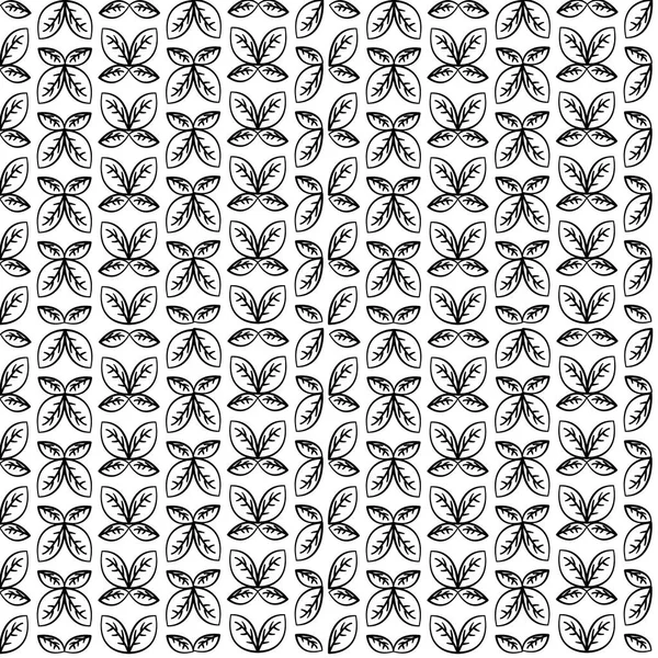 Dairesel simetride detaylı siyah yapraklar içeren geometrik dikişsiz vektör deseni, duvar kağıtları, ambalaj, tekstil ve dekoratif kullanım için cesur ve zarif bir tasarım sunar.