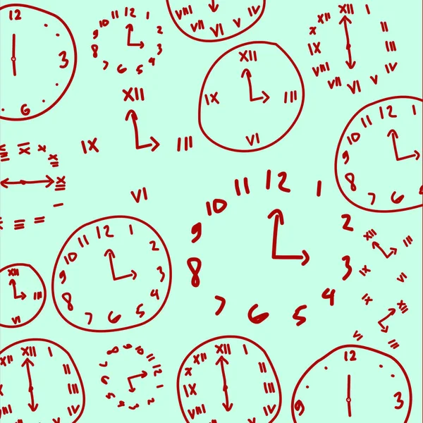 Roman ve Arap rakamları ile analog saatlerin oyuncu çizim şablonu, çocuklar için harika öğrenme, kırtasiye, posterler ve tekstil baskıları.
