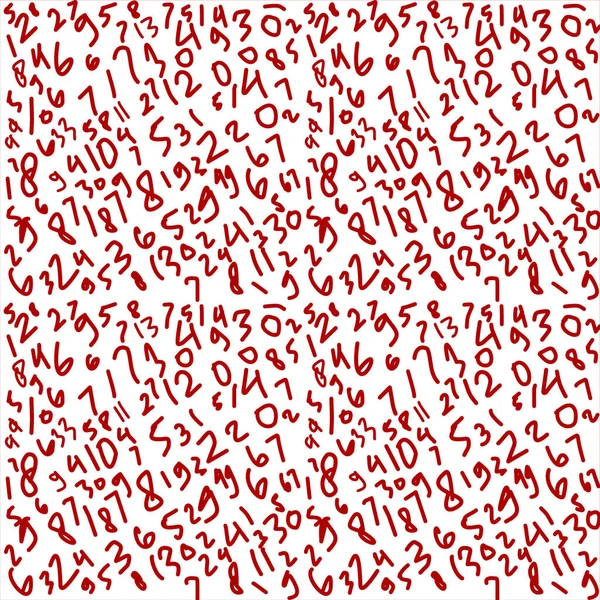 Beyaz üzerine kırmızı karalamalarla soyut sayı deseni, matematik temalı tasarımlar, eğitici grafikler, duvar kağıtları ve modern baskı projeleri için mükemmel..