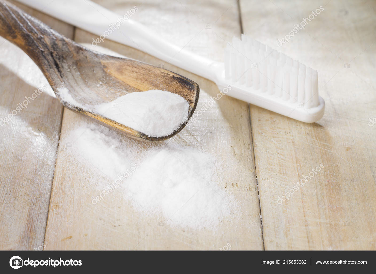 Baking Soda Bowl Wooden Table Close Stock Photo C Cundo 215653682
