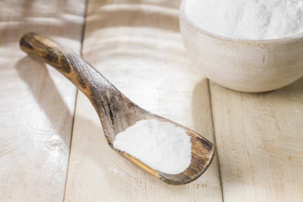 Baking Soda Bowl Wooden Table Close — Stock Photo, Image