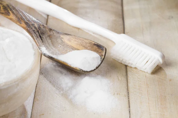 Baking Soda Bowl Wood Table Close — Stok Foto