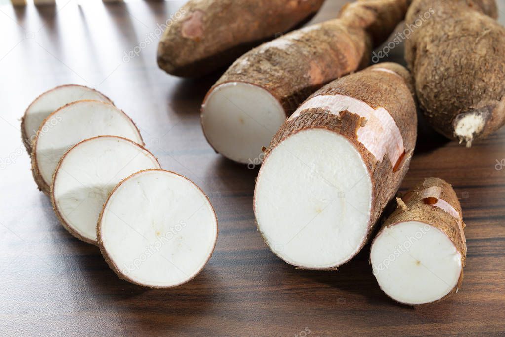 cassava slices on the table.