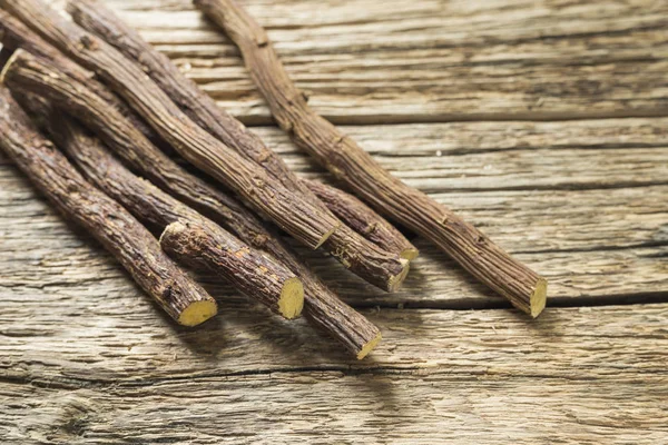 Trozos Raíz Regaliz Sobre Mesa Glycyrrhiza Glabra — Foto de Stock