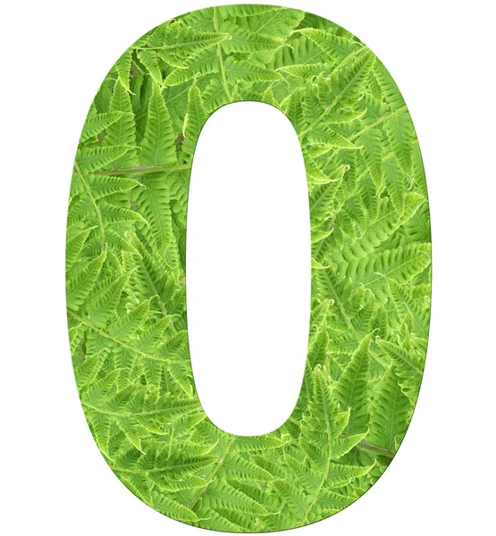 Nummer 0 met fern textuur, geïsoleerd op een witte achtergrond, lettertype Helvetica wereld, vet — Stockfoto