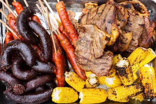 Churrasco colombiano, comida típica de Colombia- imagem de close-up — Fotografia de Stock