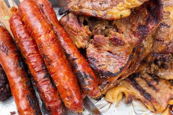 Churrasco colombiano, comida típica de Colombia- imagem de close-up — Fotografia de Stock