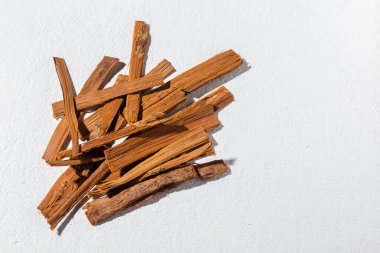 Beyaz arka planda şifalı bitki pençesi kabuğu Uncaria tomentosa