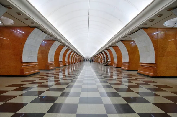 Moskova, Rusya - 3 Mayıs 2018: Park Pobedy metro istasyonu