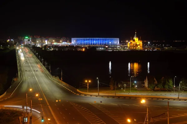 Нижний Новгород Россия Августа 2018 Года Ночной Вид Канавинский Мост — стоковое фото