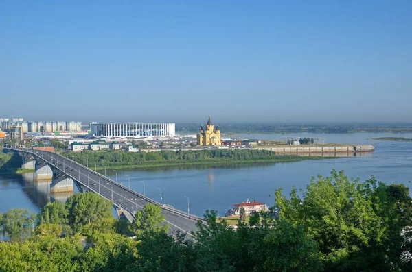 Vista Verano Puente Kanavinsky Través Del Río Oka Nizhniy Novgorod —  Fotos de Stock