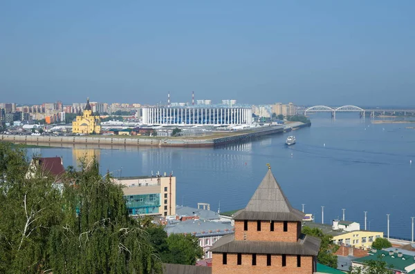 Sommaren Beskåda Pilen Sammanflödet Floderna Oka Och Volga Nizhny Novgorod — Stockfoto
