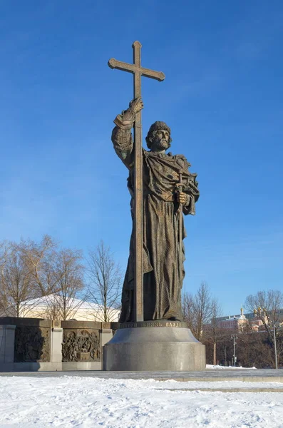 Moskwa Rosja Stycznia 2018 Pomnik Prince Vladimir Placu Borovitskaya — Zdjęcie stockowe