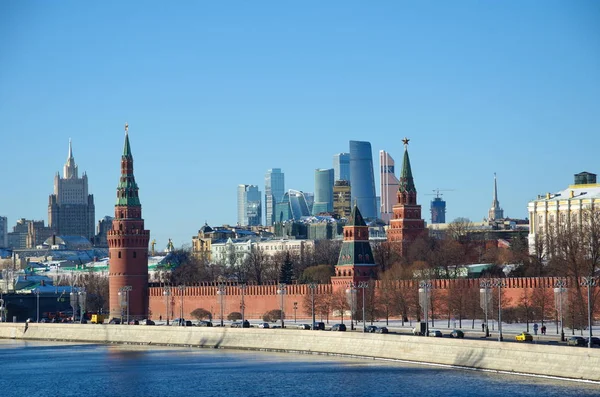 Winter View Moscow Kremlin Kremlin Embankment Towers Moscow City Business — Stock Photo, Image