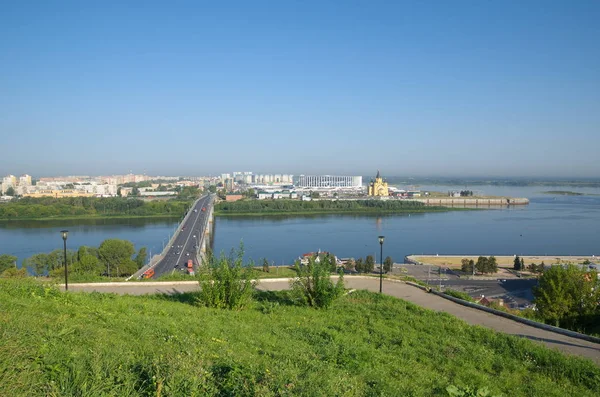 Vue Été Flèche Confluent Des Rivières Oka Volga Kanavinsky Pont — Photo