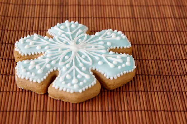 Christmas Gingerbread Form Snowflakes Bamboo Napkin Closeup — Stock Photo, Image