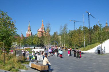 Moskova, Rusya - 24 Ağustos 2018: Doğal peyzaj Park güneşli yaz gününde 