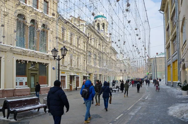 Moscou Russie Février 2018 Vue Hiver Rue Nikolskaïa Dans Nouvelle — Photo