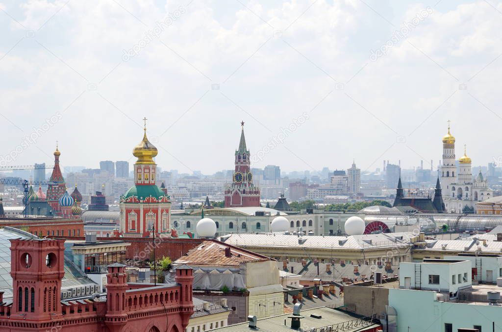 View of the city center of Moscow from the observation deck of the Central children's store on Lubyanka, Russia