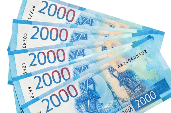 Русские Деньги Новые Банкноты 2000 Рублей Белом Фоне — стоковое фото