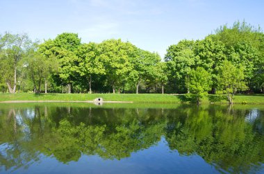 Büyük Novodevichy göl güneşli bahar günü '. Moscow, Rusya Federasyonu