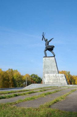 Yakhroma, Moscow region, Rusya Federasyonu - 14 Ekim 2018: Moskova Muharebesi Peremilovskaya yükseklikte kahramanları Anıtı