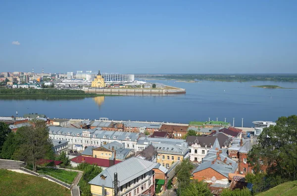 Nizhny Novgorod Federacja Rosyjska Sierpień 2018 Widok Strzałki Zbiegu Rzek — Zdjęcie stockowe