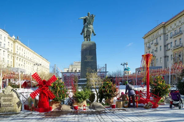 Moskwa Rosja Marca 2019 Dekoracje Tverskaya Kwadratowych Podczas Obchodów Ostatki — Zdjęcie stockowe
