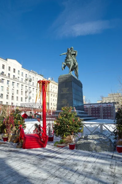 Moscú Rusia Marzo 2019 Decoraciones Plaza Tverskaya Durante Celebración Maslenitsa —  Fotos de Stock