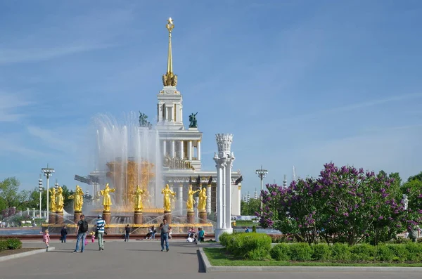 Moscou Russie Mai 2019 Fontaine Amitié Des Peuples Sur Fond — Photo