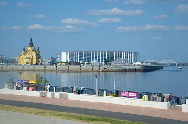 Nizjni Novgorod Rusland Augustus 2019 Zomer Uitzicht Nizhnevolzhskaya Embankment Strelka — Stockfoto