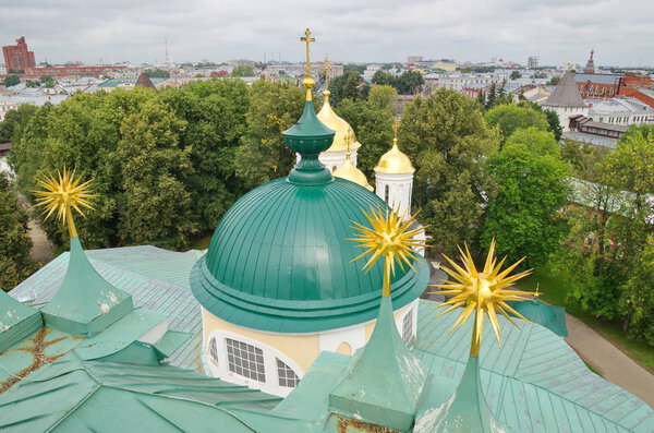 View from the belfry of the Spaso-Preobrazhensky monastery to the city of Yaroslavl, Russia 