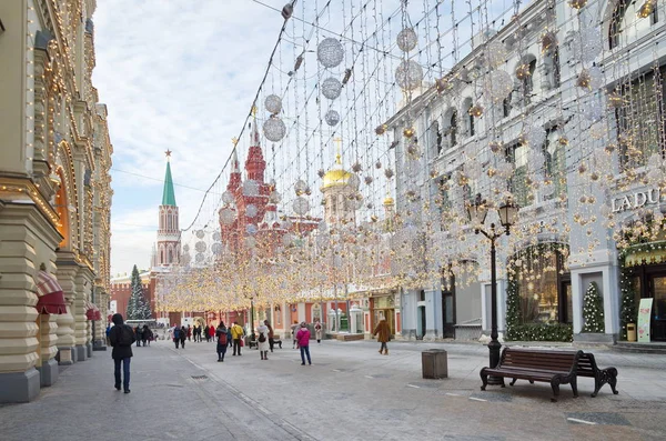 Moskva Rusko Ledna 2019 Nikolajská Ulice Vánočním Dekoraci — Stock fotografie