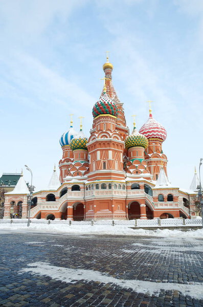 Cathedral of the Intercession of the blessed virgin Mary, on the Moat (St. Basil's Cathedral) on Red square on a winter day, Moscow, Russia