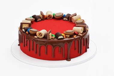 Parlak Bebek pasta waffle, şeker ve çikolata ile dekore edilmiştir. Beyaz arka plan üzerinde