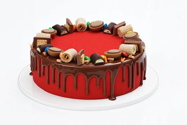 Parlak Bebek pasta waffle, şeker ve çikolata ile dekore edilmiştir. Beyaz arka plan üzerinde